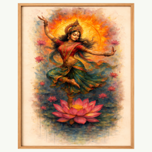 divine dance of goddess lakshmi on pink lotus – spiritual hindu wall ar